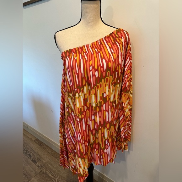 Bob Mackie, wearable, art butterfly blouse bright pattern accordion pleats SZ XL - Picture 3 of 8